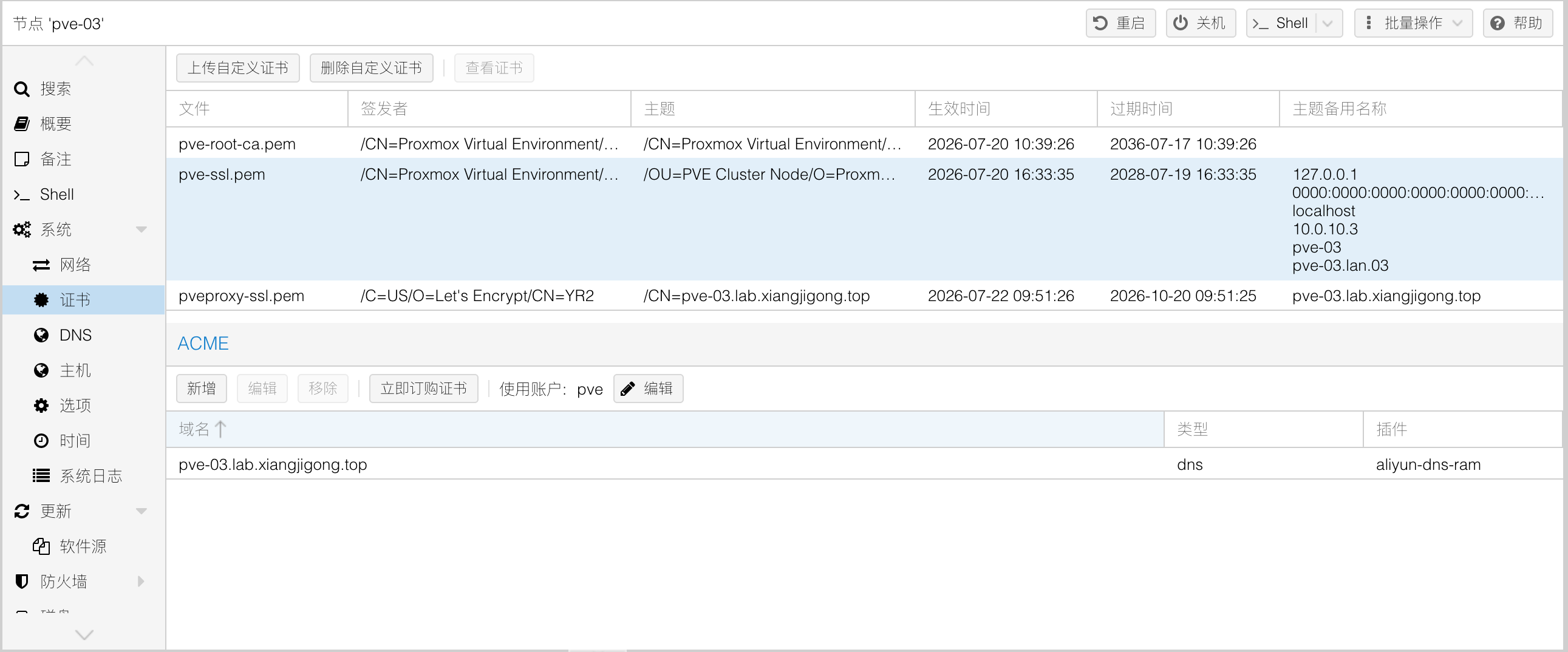 PVE-03 已加载 Let's Encrypt 证书